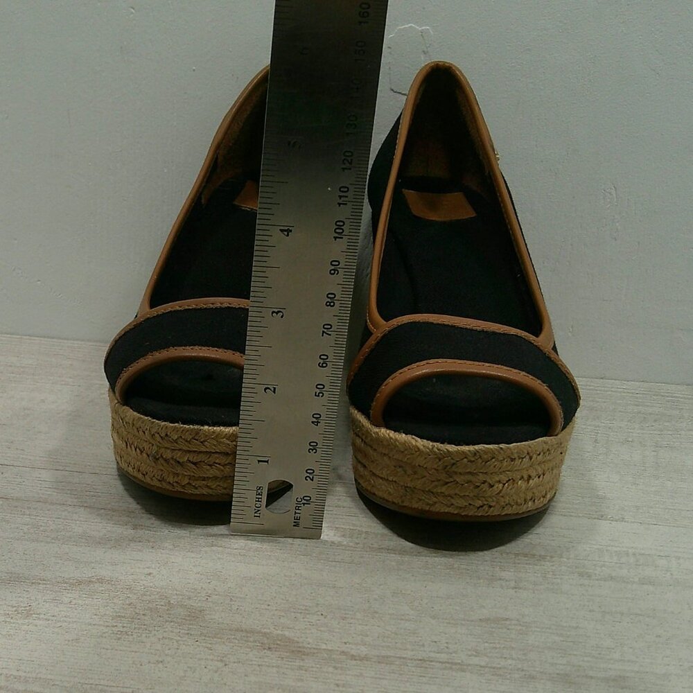 Tory Burch Majorca Peep Toe Wedge Canvas Black Tan Espadrille SZ 38.5 | 8.5 M - Picture 8 of 12